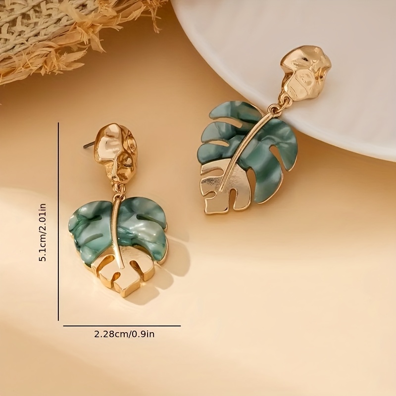 Elegant Bohemian Leaf Drop Earrings, Plated Acrylic Teardrop